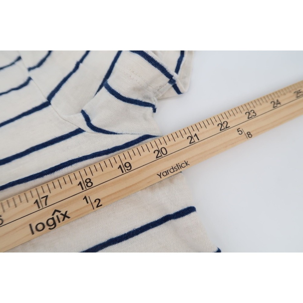 Taylor Stitch Mens 40 Cream Navy Striped Denim Collar Short Sleeve Polo Shirt - Picture 6 of 8